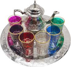 Juego de Té Marroquí Completo con 6 Vasos de Colores y Tetera 400 ml