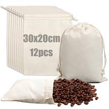 Juego de 12 Bolsas de Tela de Algodón 30x20cm