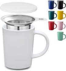 Taza de Té Cerámica con Filtro y Tapa - 400ml