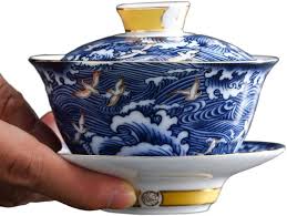 Gaiwan Chino Azul y Blanco Hecho a Mano - Set de Té Tradicional