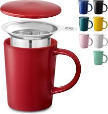 Taza de Té Cerámica con Filtro y Tapa - 400ml