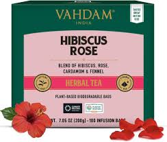 Tisana de Hibisco y Rosa VAHDAM - 100 Bolsitas Piramidales