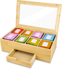 Caja de Té de Bambú con Ventana y 8 Compartimentos