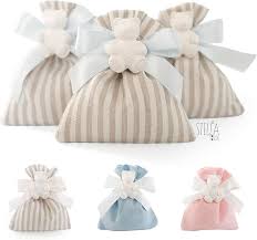 Bolsas de Lino para Peladillas con Tizas - 25 Unidades para Bautizos