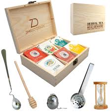 Zinello Design – Elegante Caja de Té de Madera y Accesorios