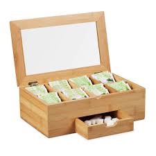 Caja de Té Relaxdays con Ventana y 8 Compartimentos