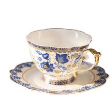 Taza de Té Azul y Blanca: Elegancia Retro para Desayuno