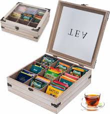 Elegante Caja de Té de Madera con 9 Compartimentos