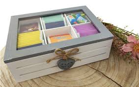 Caja Vintage para Té de 6 Compartimentos de Madera y Vidrio