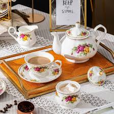 Juego de Té de Cerámica Daveinmic con Diseño de Rosas - 22 Piezas
