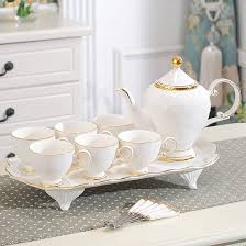 Juego de Té de Porcelana PJKUIFYX con Bandeja y 6 Tazas
