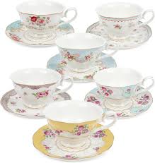 Taza y Plato Floral de Porcelana Fanquare