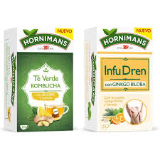 Hornimans Té Verde Kombucha y InfuDren Sabor Cola de Caballo - Pack 20 Bolsitas